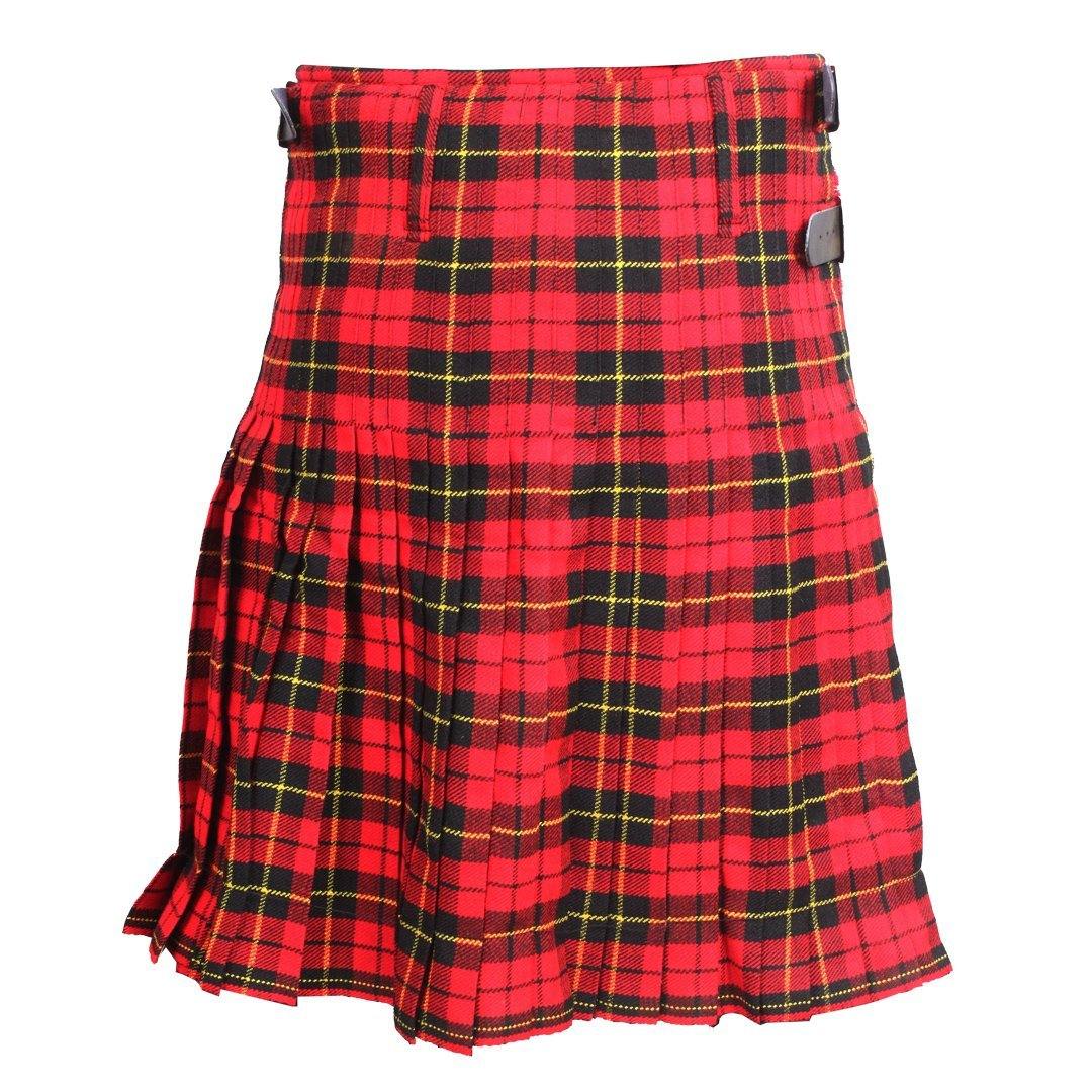 Super Acrylic Wool 13oz Scottish Tartan Kilts 8 Yards With Box Pleats 24" Regular Drop Fringed Apron 3 Metal Buckles Leather Straps - biznimart