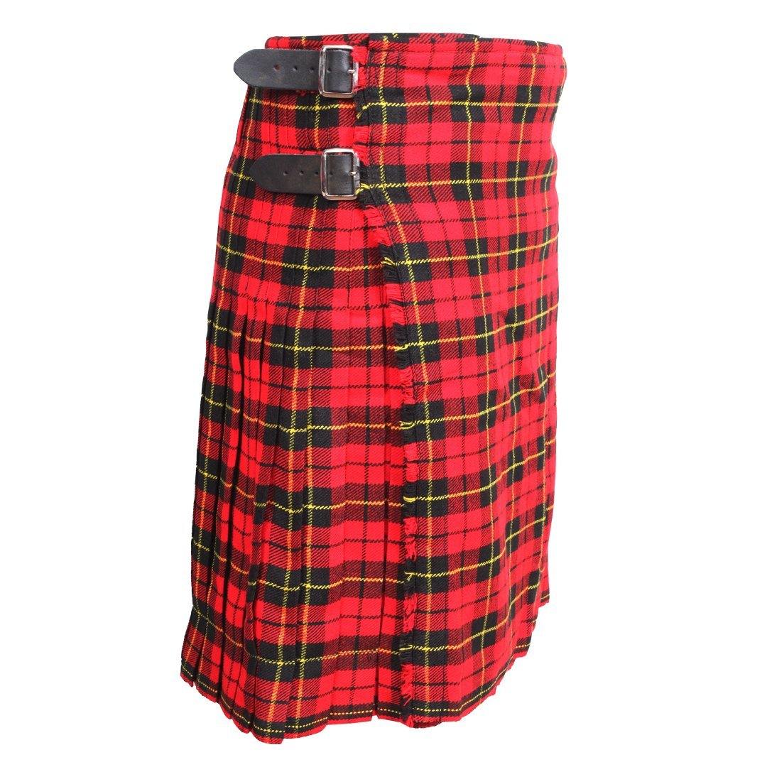 Super Acrylic Wool 13oz Scottish Tartan Kilts 8 Yards With Box Pleats 24" Regular Drop Fringed Apron 3 Metal Buckles Leather Straps - biznimart