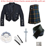8 PCS Scottish Prince Charlie Jacket, Vest & Kilt Outfit Set
