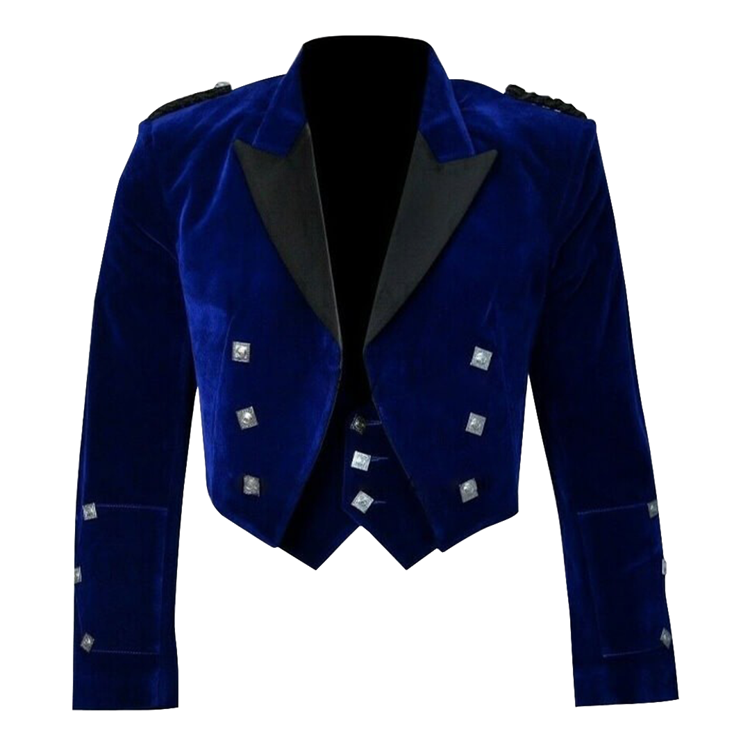 Blue Velvet Prince Charlie Jacket With Waistcoat - biznimart