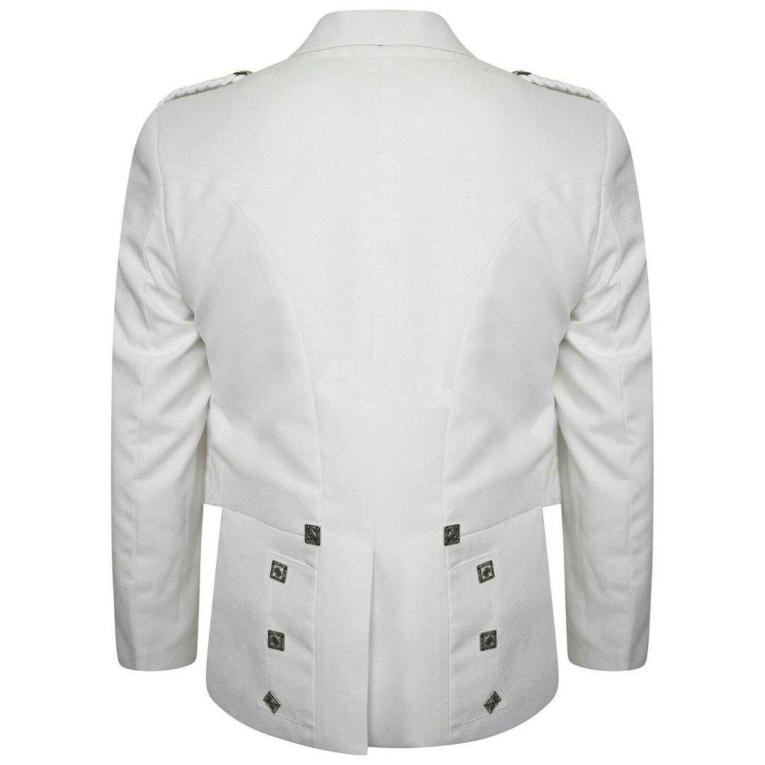 White Pipe Band Highland Formal Prince Charlie Kilt Jacket And Waistcoat - biznimart