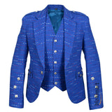 Pure Wool Blue Argyll Jacket With Waistcoat/Vest
