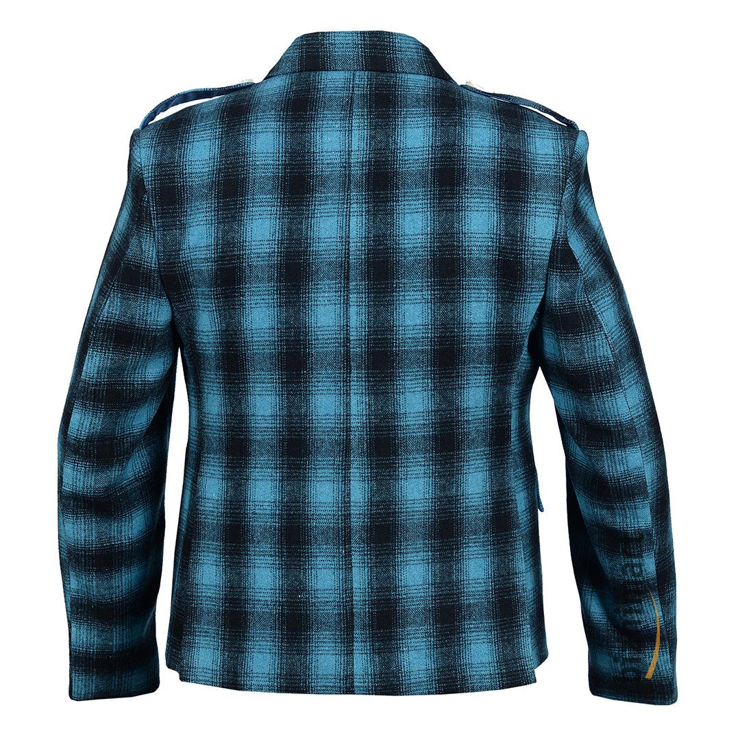 Blue And Black Pure Wool Argyll Jacket With Waistcoat/Vest - biznimart