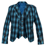 Blue And Black Pure Wool Argyll Jacket With Waistcoat/Vest