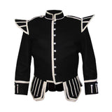 Black Blazer Wool Pipe Band Doublet With Silver Braid And Trim