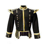 Black Pipe Band Doublet With Gold Trim Zip Front