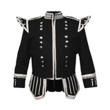 Black Pipe Band Doublet With Scrolling Trim Zip Front