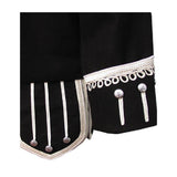 Black Pipe Band Doublet With Silver Buttons And Scrolling Silver Braid