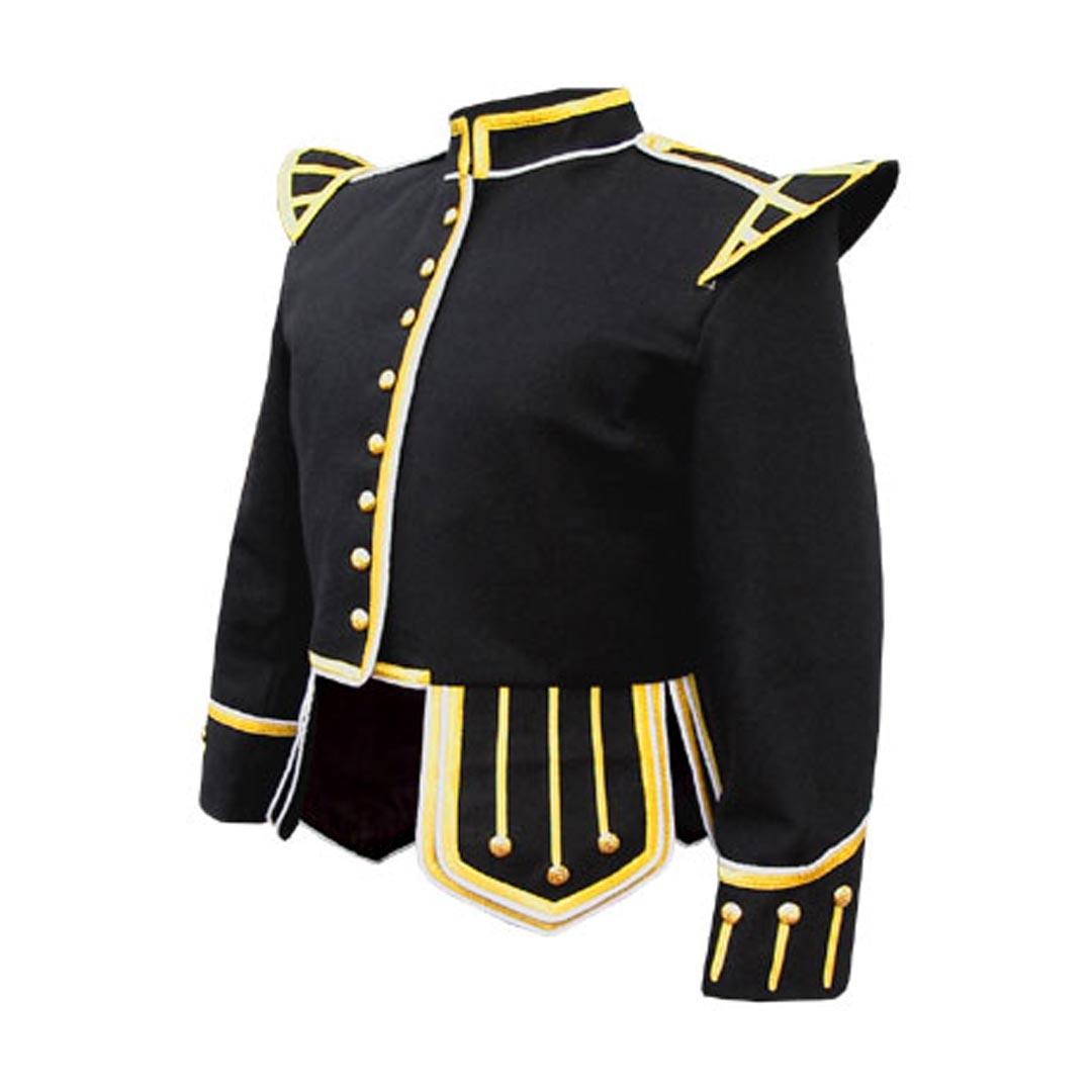 Black Pipe Band Doublet White Piping Gold Braid
