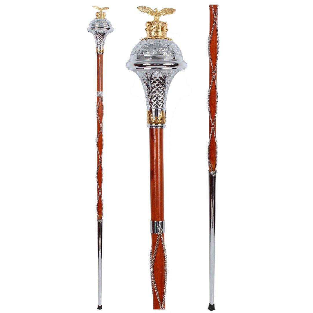 Drum Major Mace Stave Chrome Embossed Head with Gold Eagle Top
