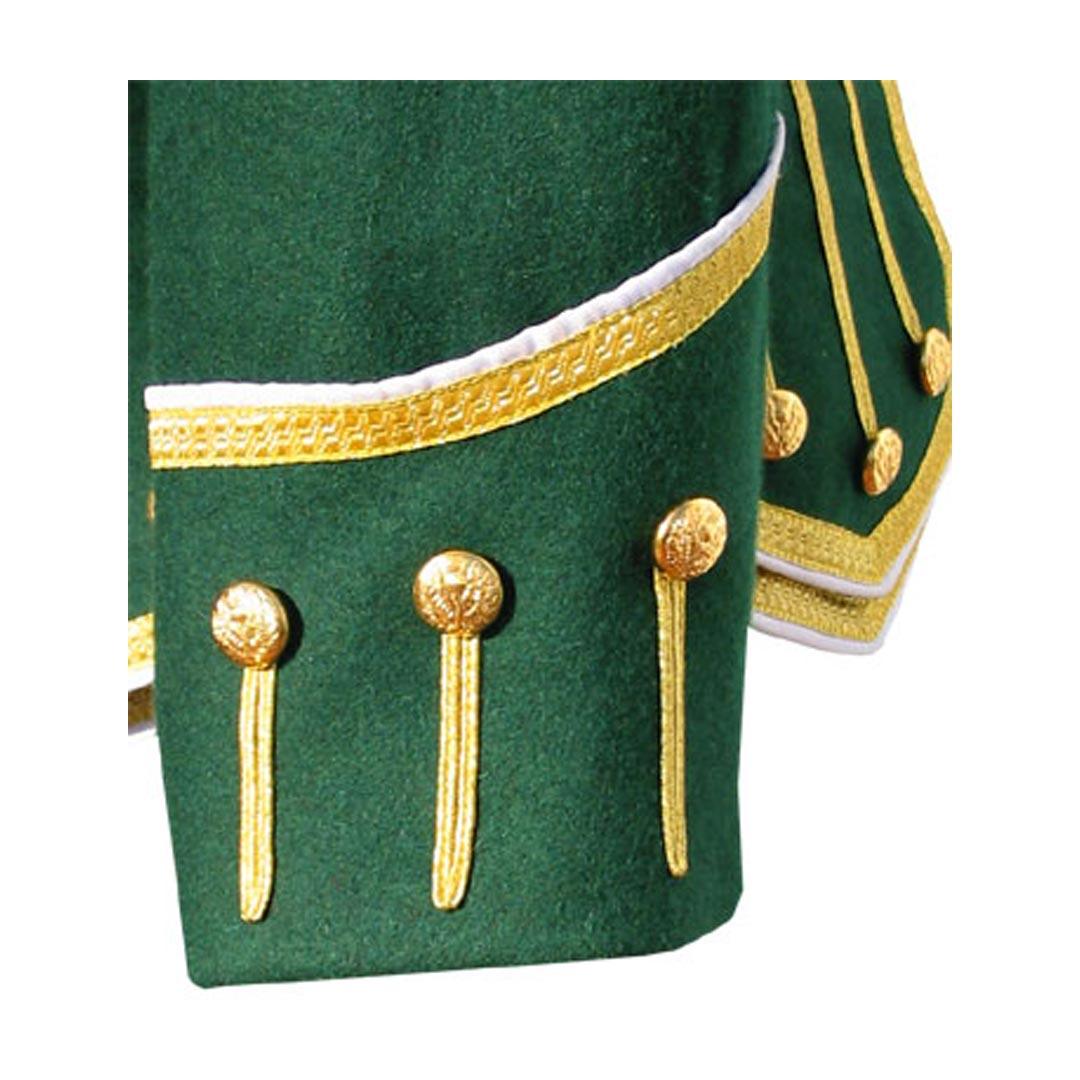 Green Pipe Band Doublet White Piping Gold Braid