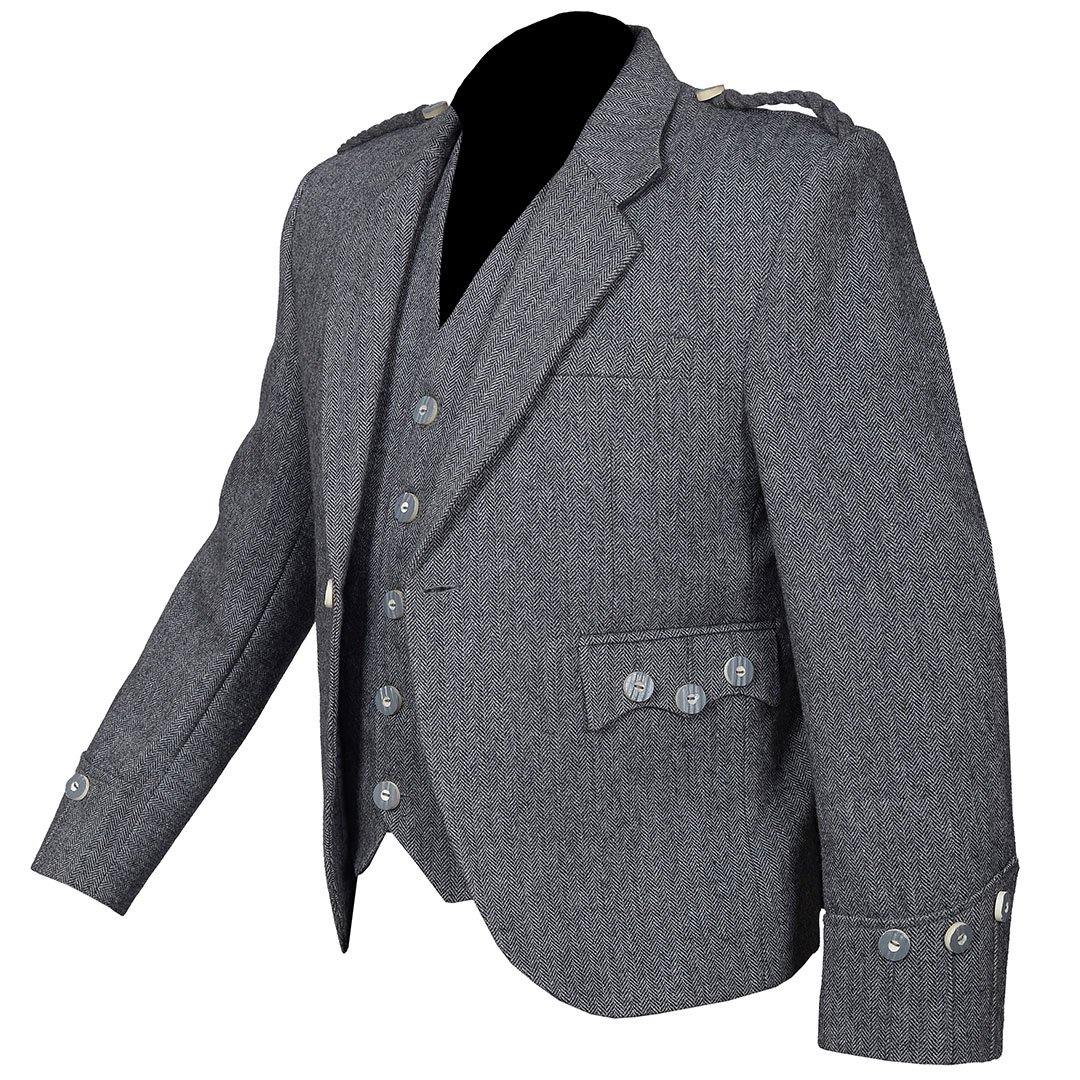 Grey Tweed Argyll Jacket And Vest Pure Wool - biznimart
