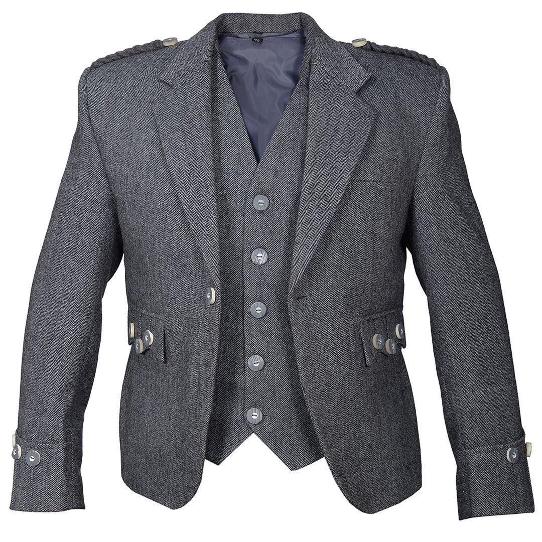 Grey Tweed Argyll Jacket And Vest Pure Wool - biznimart