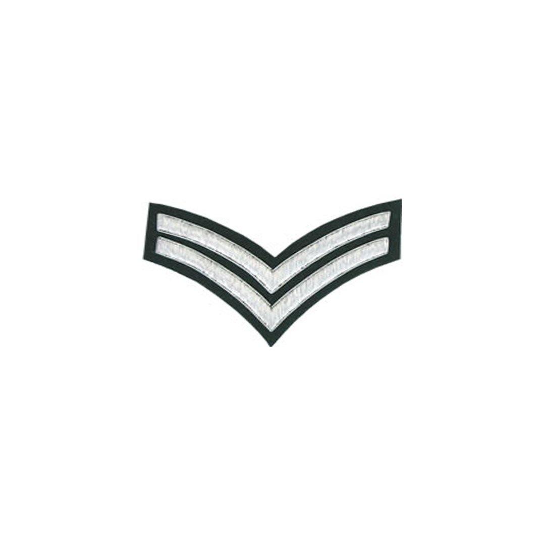 imperial-highland-supplies-2-stripes-chevron-badge-silver-bullion-on-green