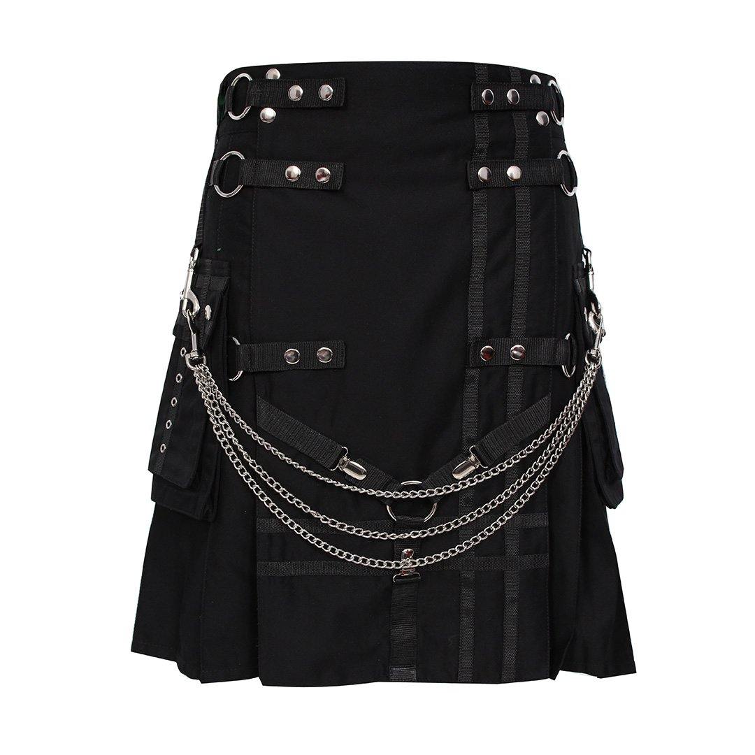 Black Deluxe Utility Fashion Kilt With Chain - biznimart