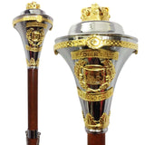Custom Made Drum Major Mace Stave With Scrolls & Crown Top