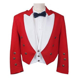 Red Formal Prince Charlie Jacket White Lapels And 3 button Vest