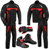 Motorbike Red Jacket Trouser Waterproof Motorcycle Riding Suit Leather Racing Boots - biznimart