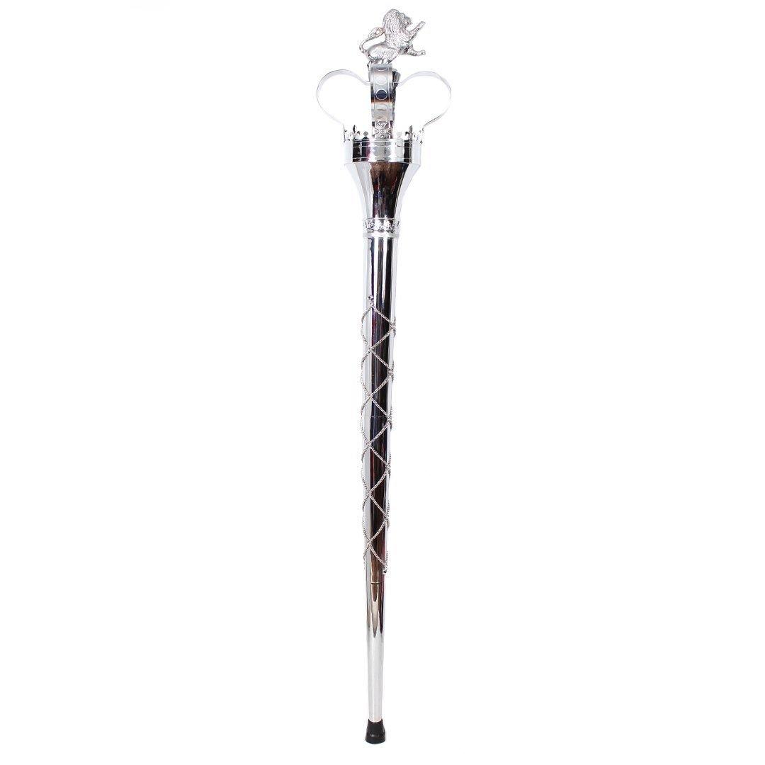 Premium Crown Mace Large 60" In 3 Shafts - Chrome Plated Metal Parts Including Chain - Lion Top in Std Size Quick Screw Assembled - biznimart